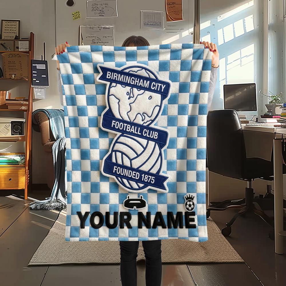 Custom Name Birmingham City Flannel Blanket, High quality Comfortable for All Seasons, Home Decor, Warmth and Comfort