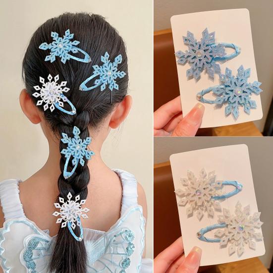 1 Pair Girls Hair Clip Blue White Snowflake Design Christmas Hair Pins Lightweight Hair Styling Tools Hair Accessories