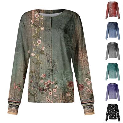 Women's Casual Long Sleeve Single Breasted Printed Care Workwear Cardigan Top