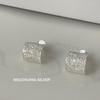 Su Chuang S925 Sterling Silver Frosted Square Stud Earrings - High-End Design for Women, Light Luxury Style.