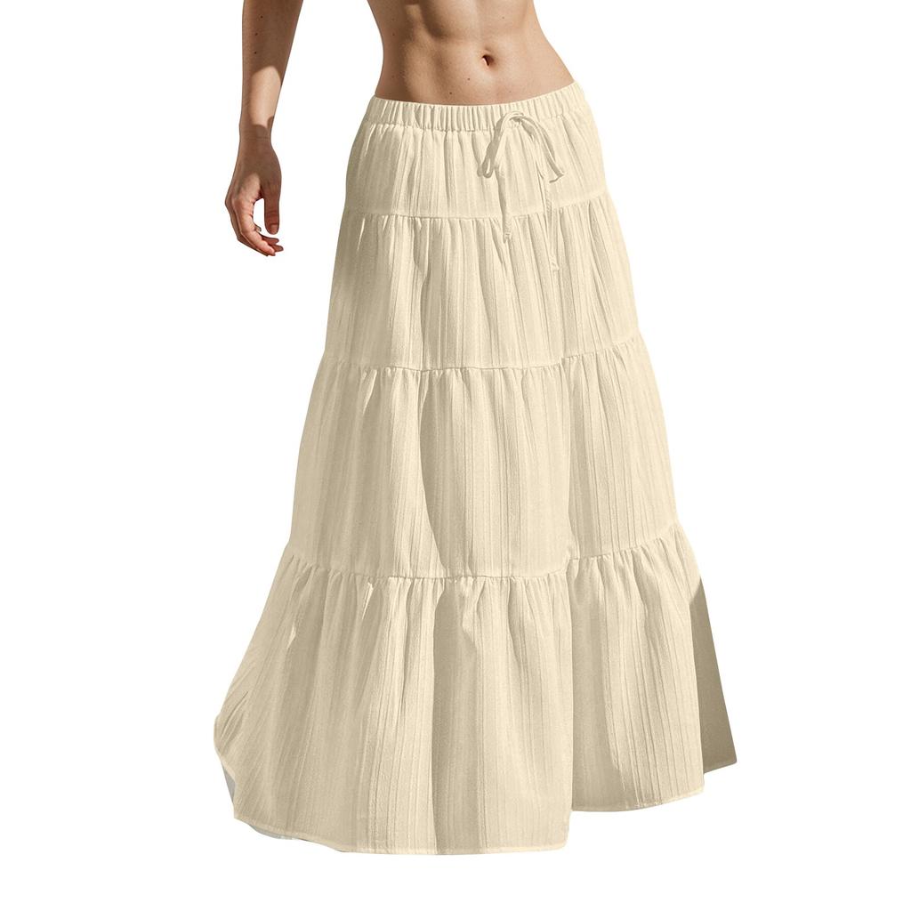 Dame Flagrende, utsvingt, volangkant, A-linjeformet maxiskjørt, elastisk midje, elegante, lagdelte, bohemske lange skjørt