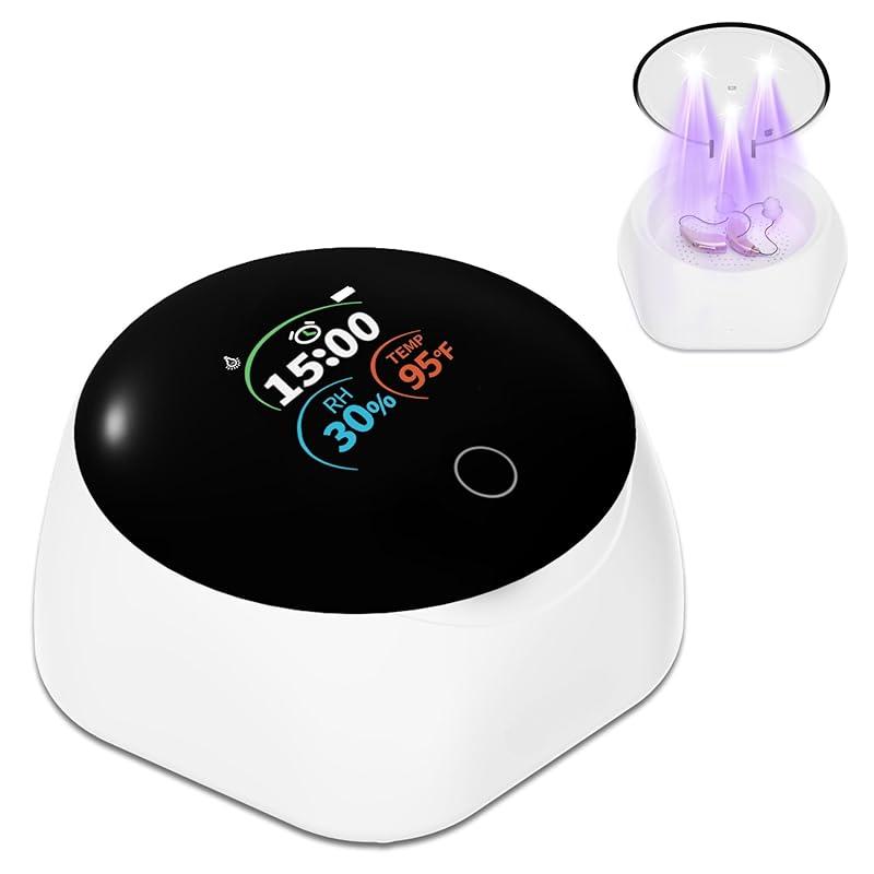 

Сушарка та осушувач для слухових апаратів, 15 хвилин - найшвидша у світі, видаляє піт та вологу для слухових апаратів, навушників, підсилювачів, цифровий дисплей