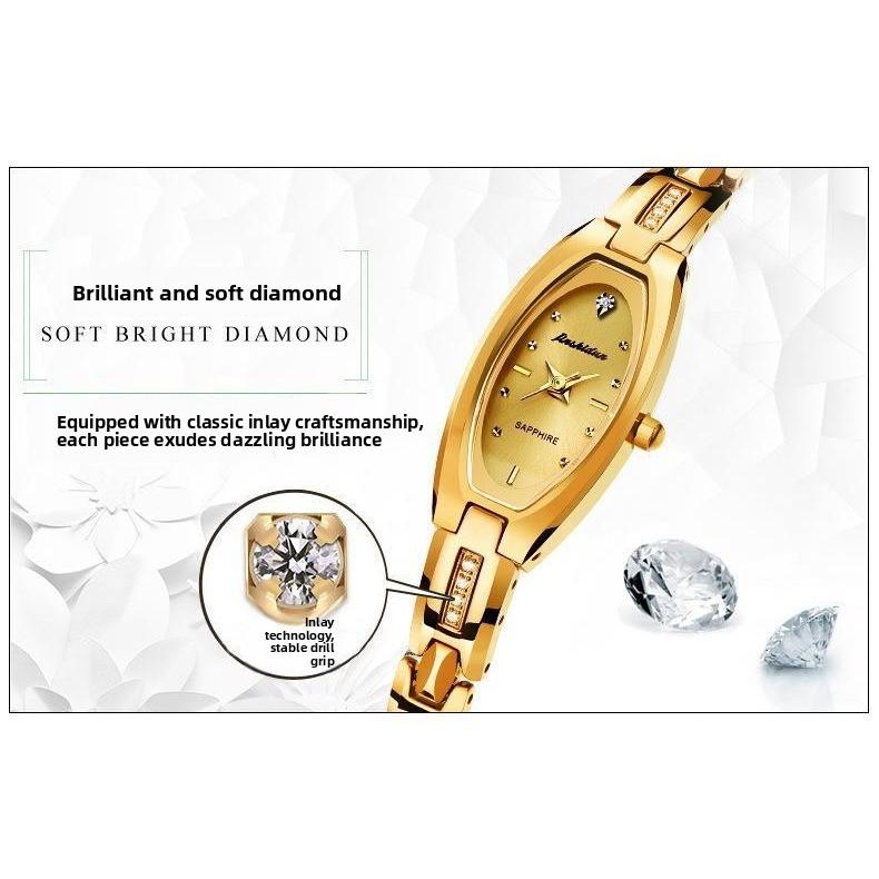 JINSHIDUN Brand Watches, Fashionable Tungsten Steel Thin Quartz Watches, Waterproof Ladies' Watches