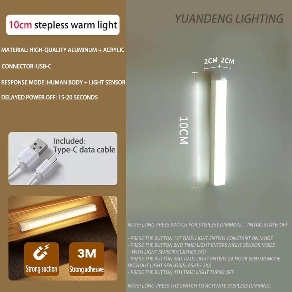 4pcs LED Motion Sensor Light Bar Magnetic Under Cabinet Sensor Light,Cool White/Warm Light Indoor Night Light for Kitchen,Stair
