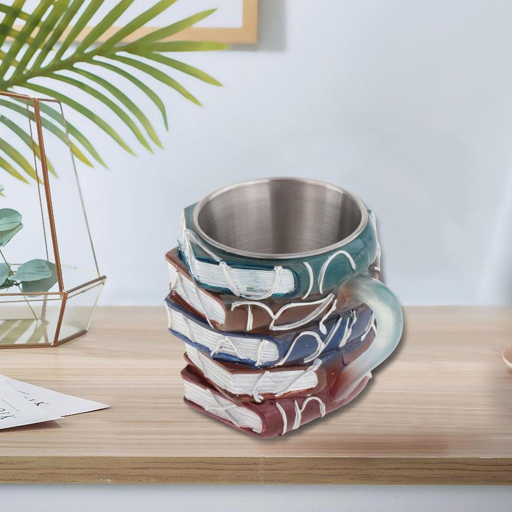 3D Painted Stacked Books Shaped Mug Resin Creative Handmade for Desk Shelf Decor Versatile 9x9x12cm