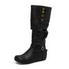 Women's Flat-bottomed Casual Boots Autumn and Winter New Inner Height Increase Solid Color Large Size Medium Boots