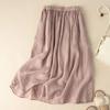 2024 Women's Summer Hanfu Mid-Length Skirt - Retro Cotton/Linen, Hip-Covering, High-End Solid Color Design