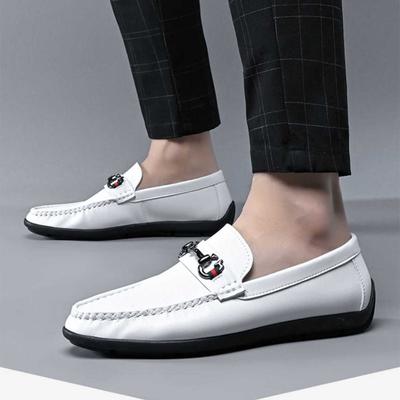 2025 New British Soft Leather Casual Shoes Men's Korean Version Trend One-pedal White Shoes Men's Doudou Shoes Men's 1187