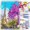 Paint by Number Kit with Frame, Artistic Brushes, Eiffel Tree