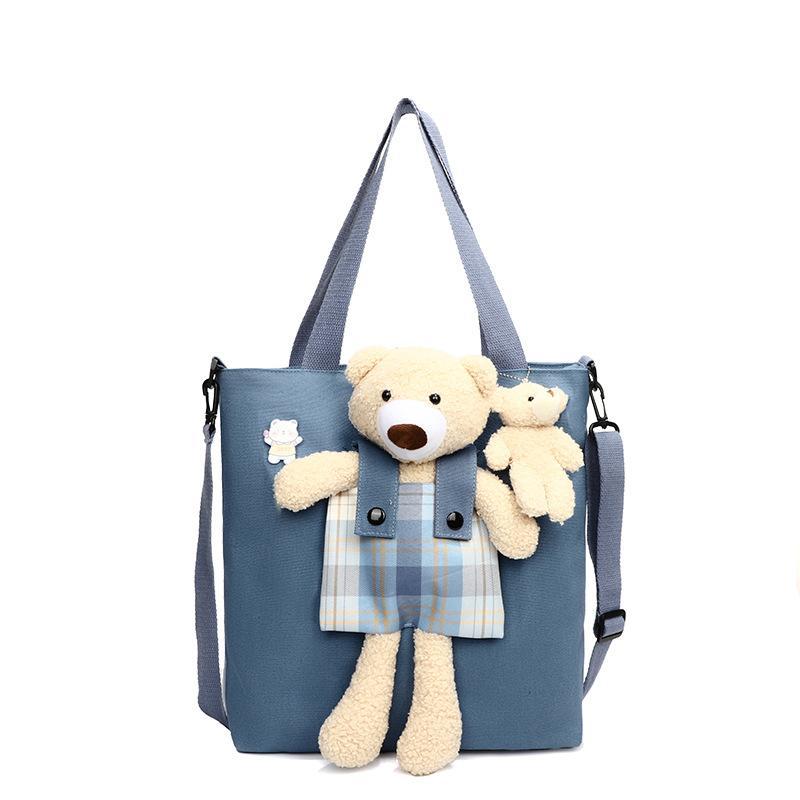 Broken color clearance Korean version shoulder bag women's niche casual cloth bag bear canvas bag female student class bag messenger bag