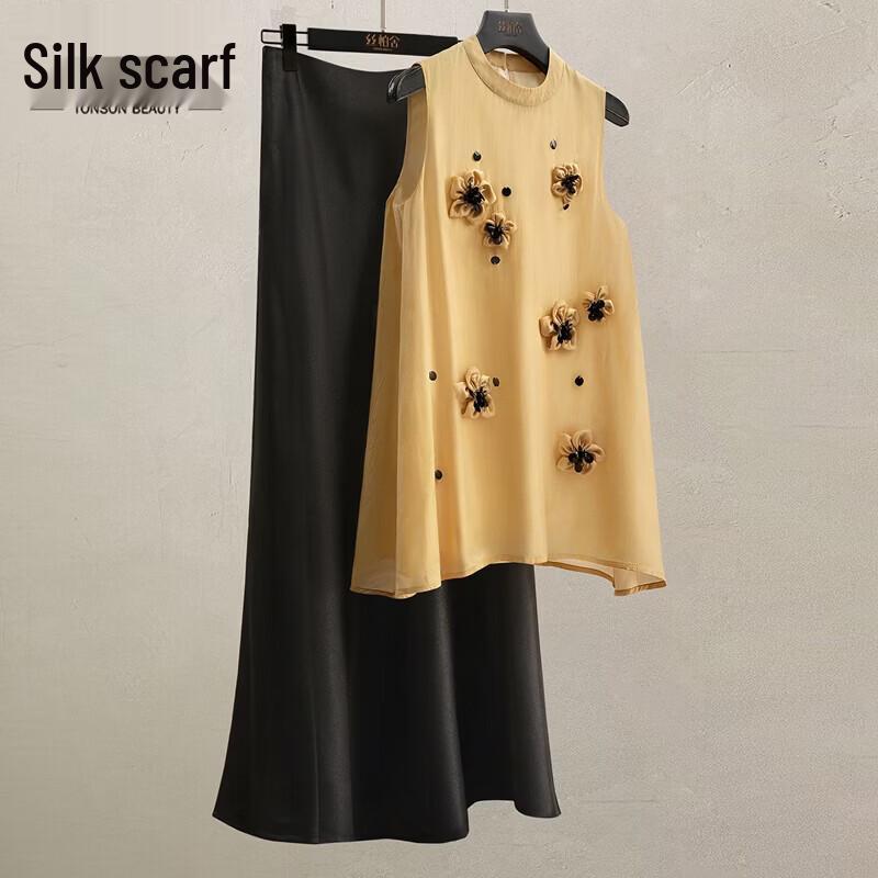 Women s 3D Floral Sleeveless Round Neck Loose Pullover Shirt L