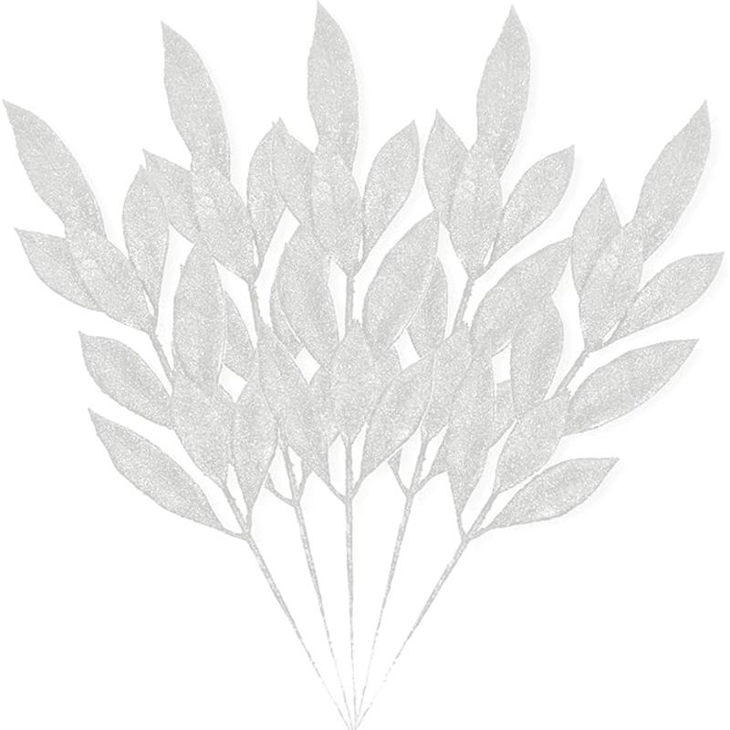 5Pcs Christmas Decoration Glitter Artificial Leaves Bouquet Xmas Tree for Home Decor DIY Wreath Crafts Gift Garland Accessories