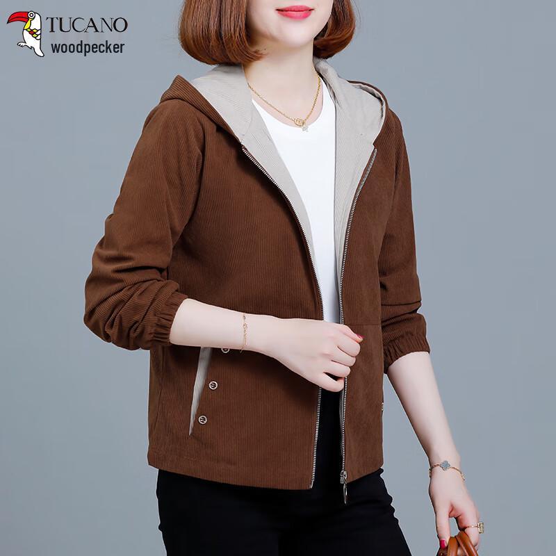Женская вельветовая куртка с капюшоном Woodpecker 3XL кофейный