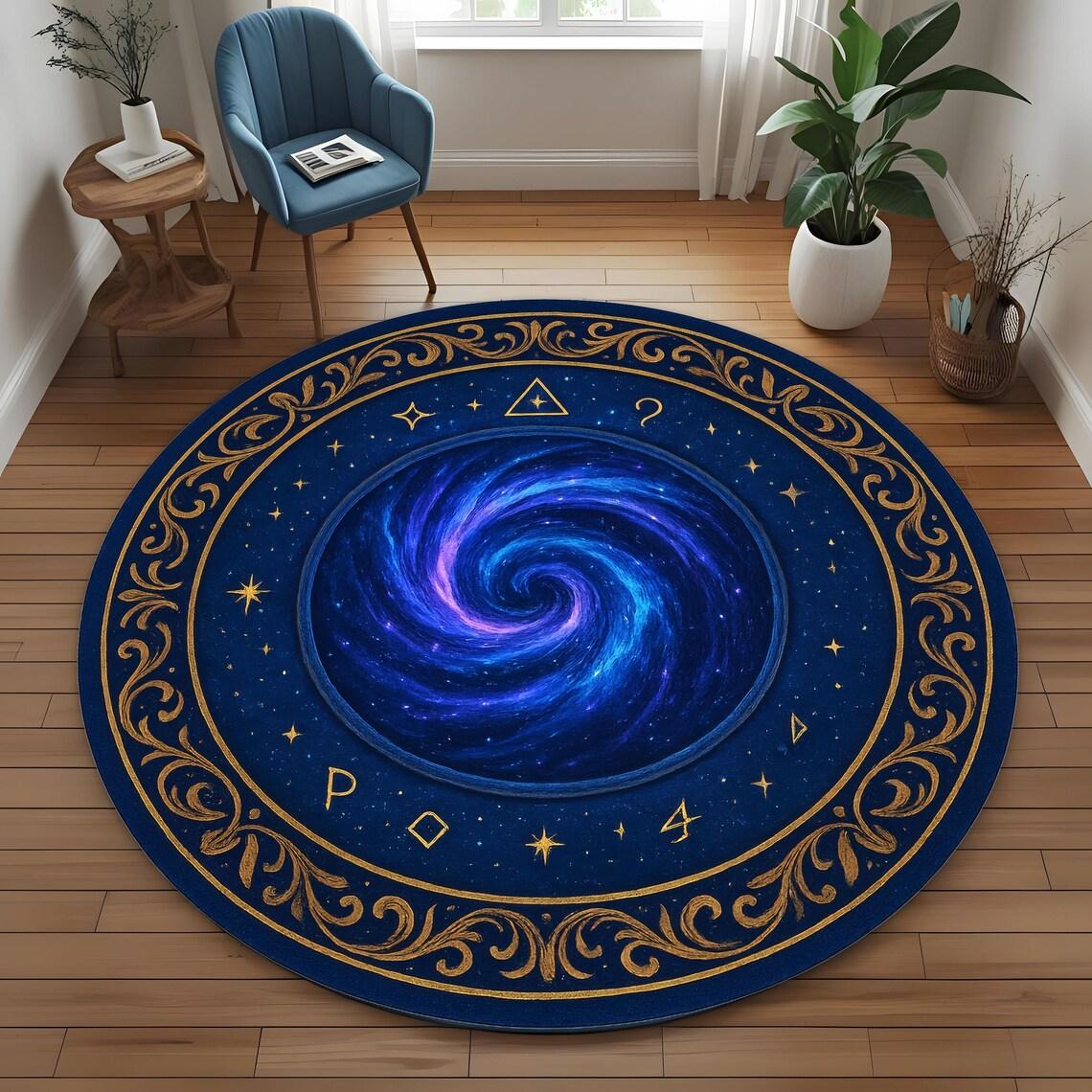 

Galaxy Portal Circle Rug, Celestial Magic Circle Mat, Witchy Galaxy Decor, Washable Mystical Rug, Cosmic Round Area Rug 40x40cm