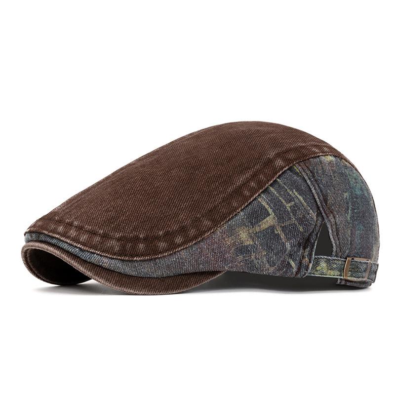 

Color Block Denim Beret Men British Newboy Cap Peaked Cap Style1