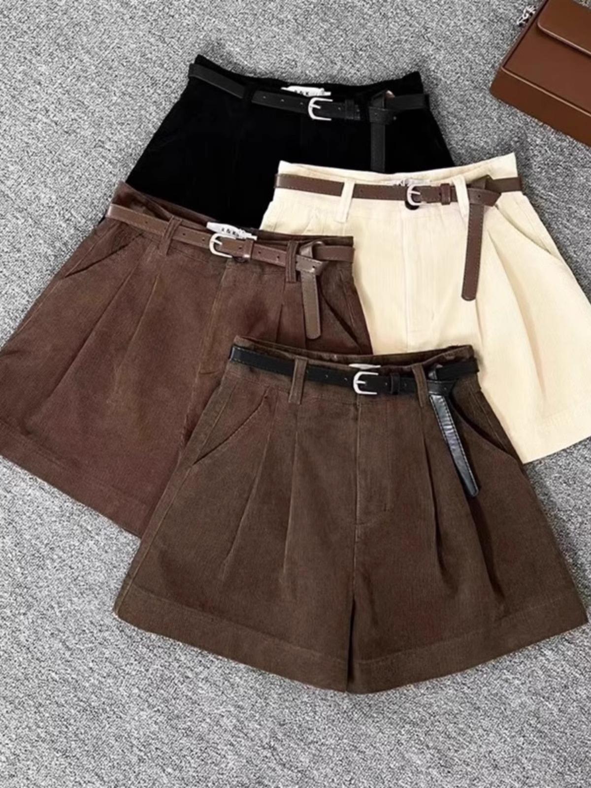 

Autumn/Winter 2023 Women s High-Waist Brown Corduroy Shorts – Korean Style Wide-Leg Slim Boots Cut 2XL кавовий