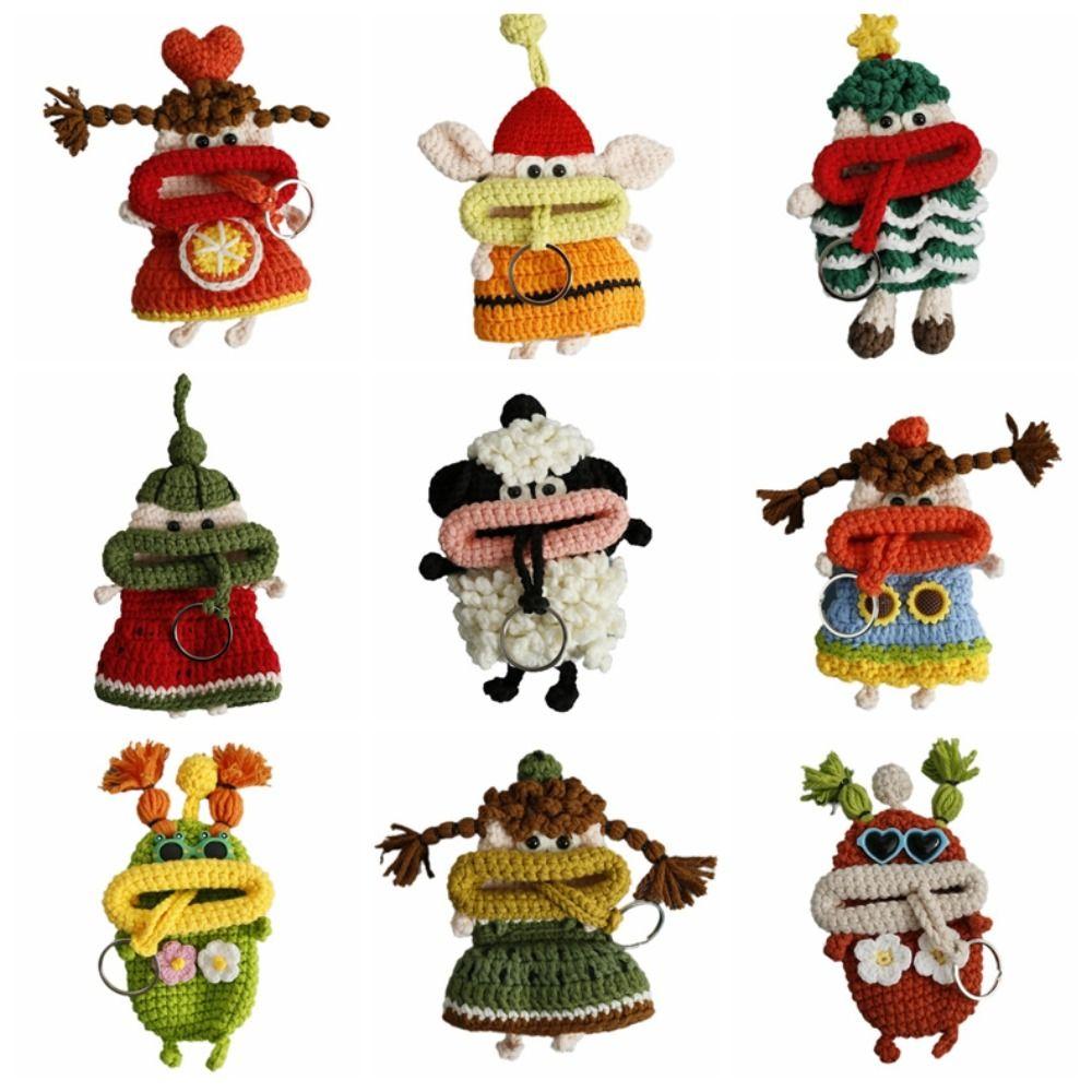 Cartoon Sausage Mouth Doll Woven Knitting Doll Jewelry Gift Crochet Keychains Backpack