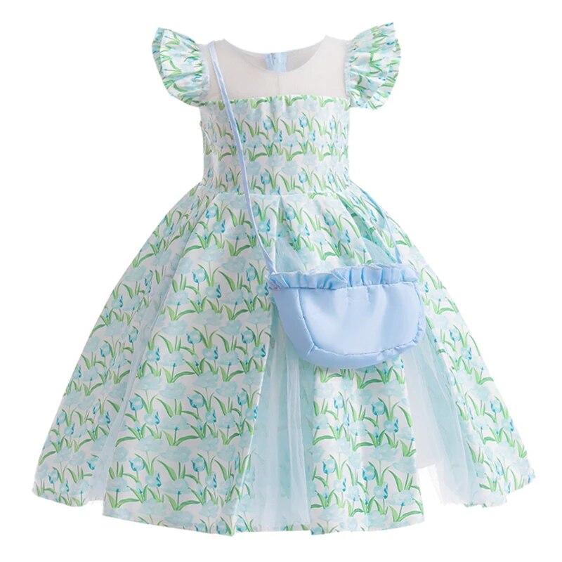 

Летнее детское платье принцессы для девочек, детский костюм, элегантные платья с цветочным принтом для девочек на день рождения, свадьбу и сумку, От 3 до 10 лет