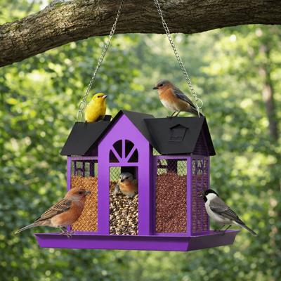 Multi-purpose Metal Hanging Bird Feeder Large Capacity House Shape Hummingbird Feeder Rainproof Wild Bird Feeder Outside Garden