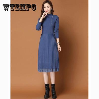 Long Knit Shirt Over the Waist Waist Long Sleeve Round Neck Sweater Bottom Skirt  Women's Clothing