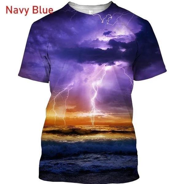 Summer Round Neck 3D Lightning Printed Top Fashionable Casual Short Sleeved Children's Boy T-shirts