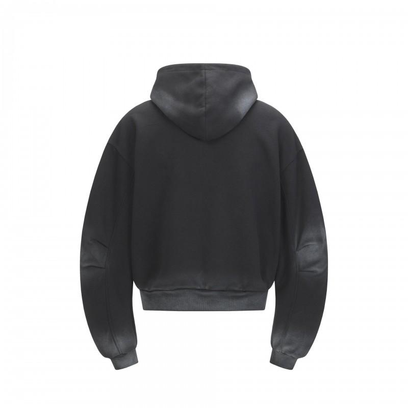 Unisex Distressed Half-Zip Hoodie With Patchwork Detail Oversized Cotton-Polyester Sweatshirt Streetwear