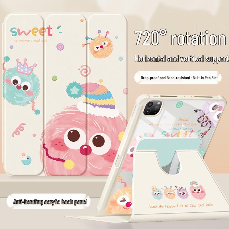 

QBOSS Cartoon Rotating iPad Case with Pen Slot iPad 11/10 (2025/2022 models)