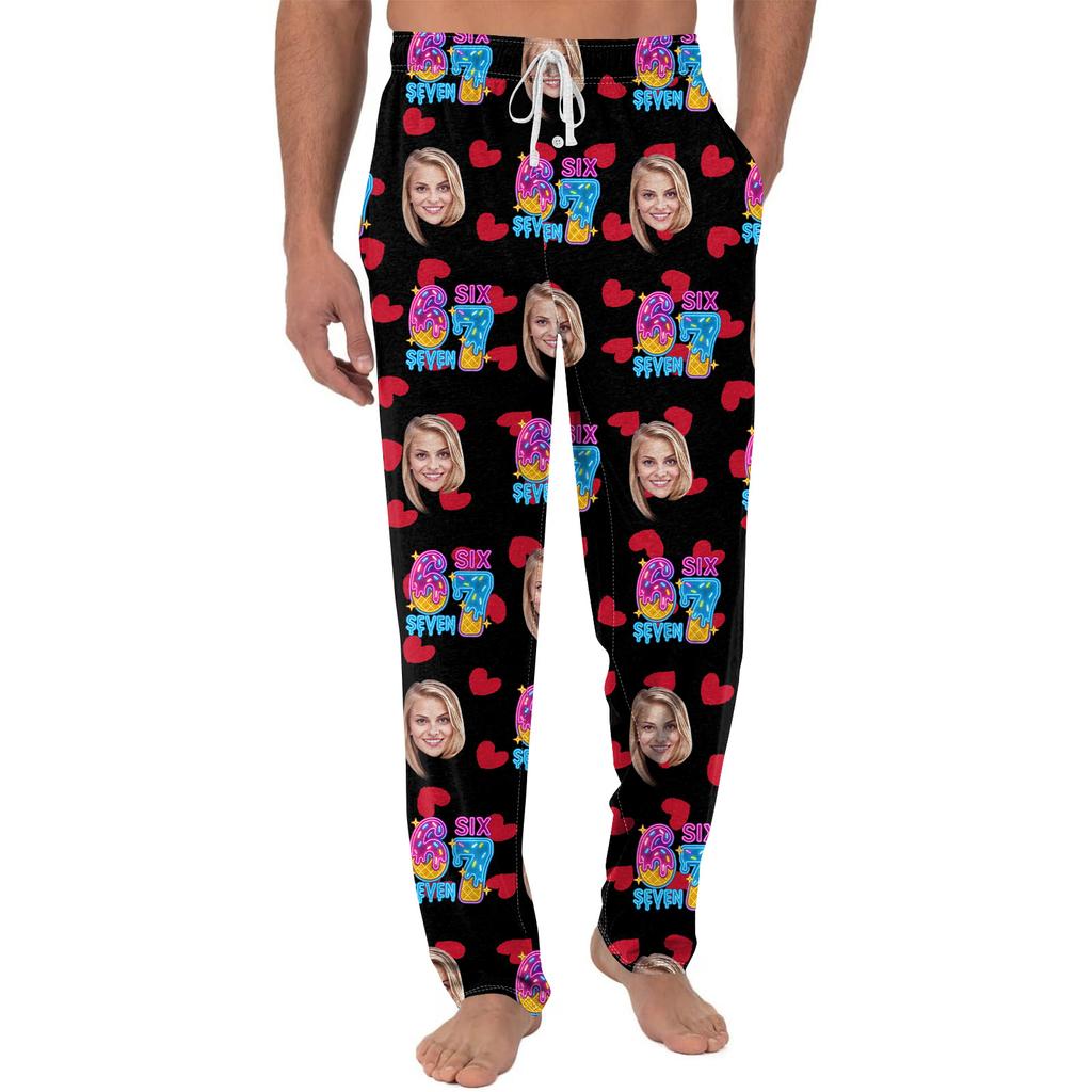 Men's Casual Home DIY Custom Pajamas Pocket Drawstring Design Casual Trousers