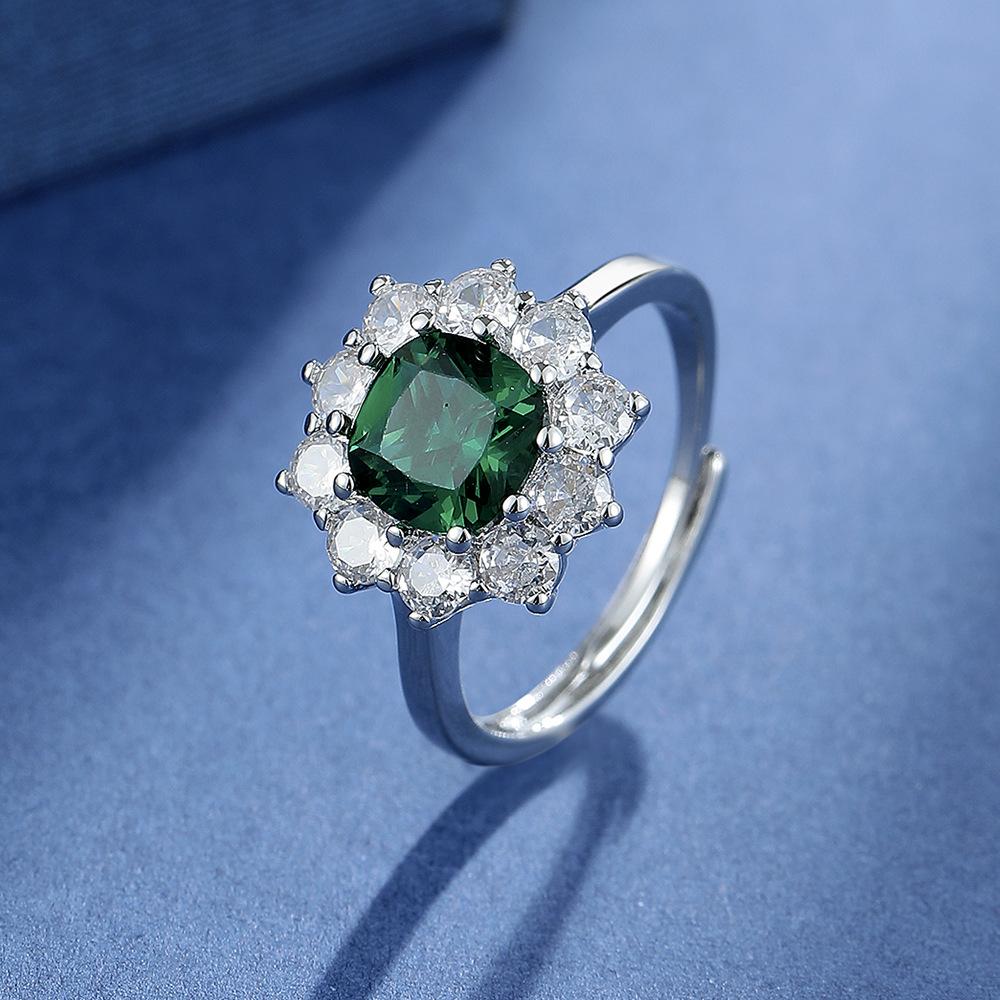 925 Sterling Silver Green Full Diamond Zircon Necklace Earrings Ring Set Anniversary Birthday Wedding Party Set Gift