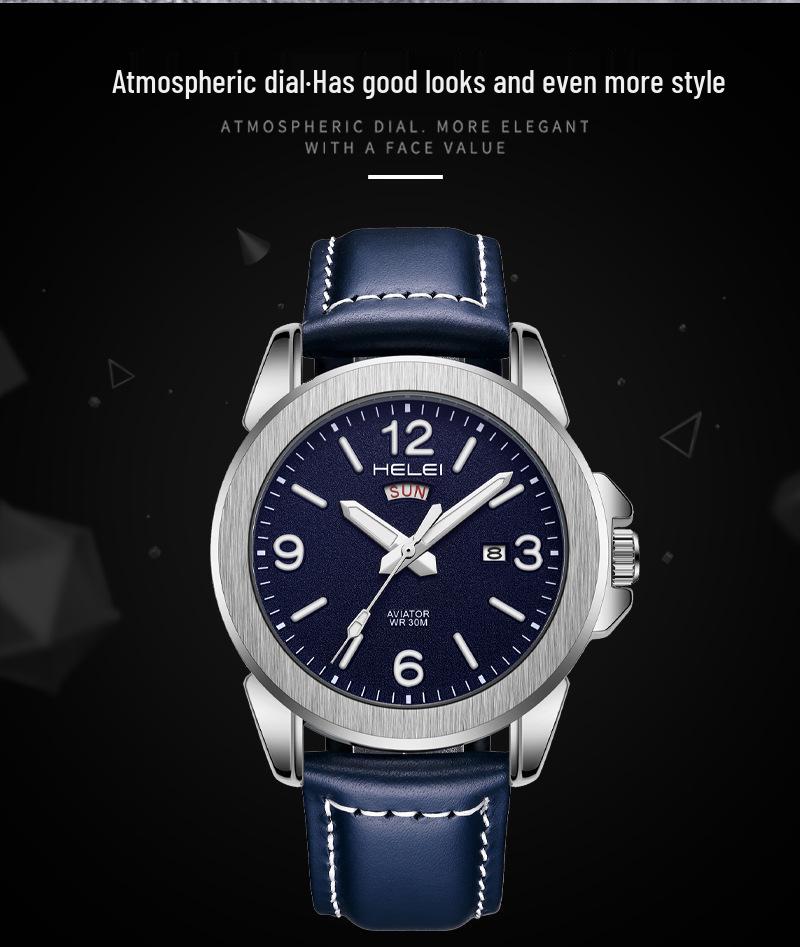 Hot-Selling Men's Fashion Quartz Watch: Waterproof, Luminous, Genuine Leather Strap