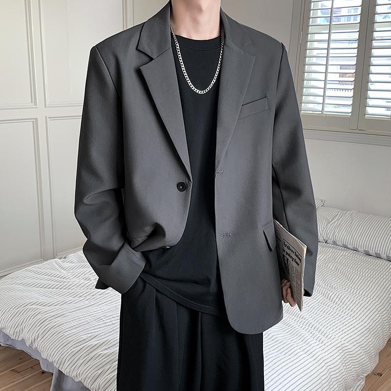 

2025 Мужские красивые повседневные пиджаки Мужские свободные пиджаки для отдыха Модный мужской повседневный уличный стиль Универсальный корейский костюм Черный пиджак L темно-серого