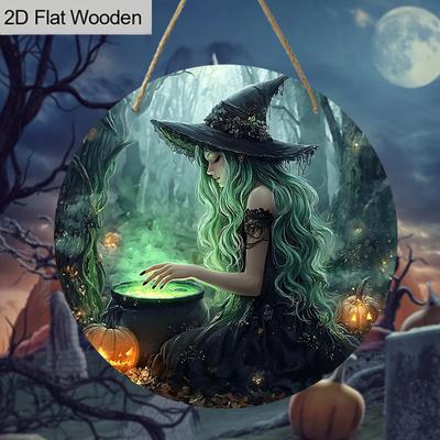 Panneau décoratif Halloween en bois plat 2D 1 pièce, Beau motif de sorcière, Décoration à suspendre au mur, Cadeau festif idéal pour Halloween