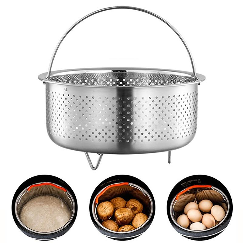 Stainless Steel Kitchen Steam Basket Pressure Cooker Anti-Scald Steamer Multi-Function Fruit Cleaning Basket Accessories