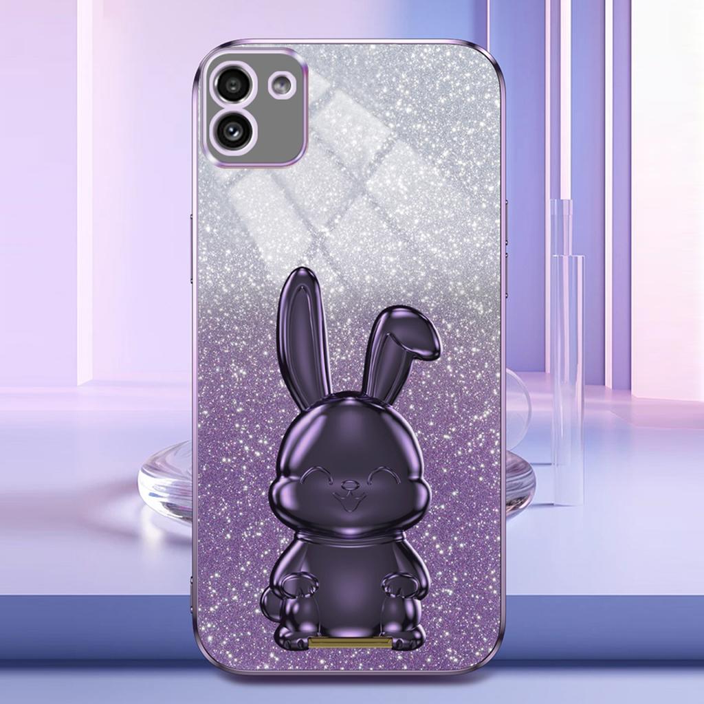 For Samsung Galaxy A03 (164.2 x 75.9 x 9.1mm) Cell Phone Cover Kickstand Cartoon Rabbit Case