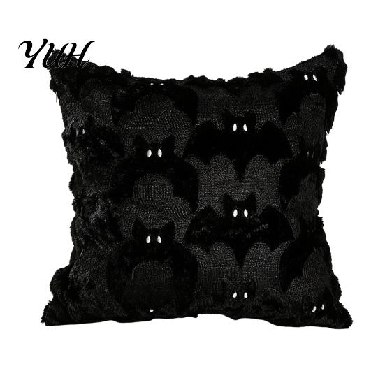 Soft Short Plush Fabric Halloween Ghost Cushion Cover, Throw Pillow Case, 18x18 Inches Pumpkin Holiday Gift for Home Bat Cover Sofa Couch Bed