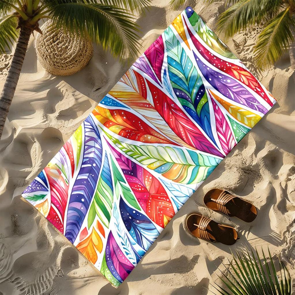 Watercolor gradient feather theme polyester microfiber beach towel is highly absorbent, suitable for swimming and beach outings