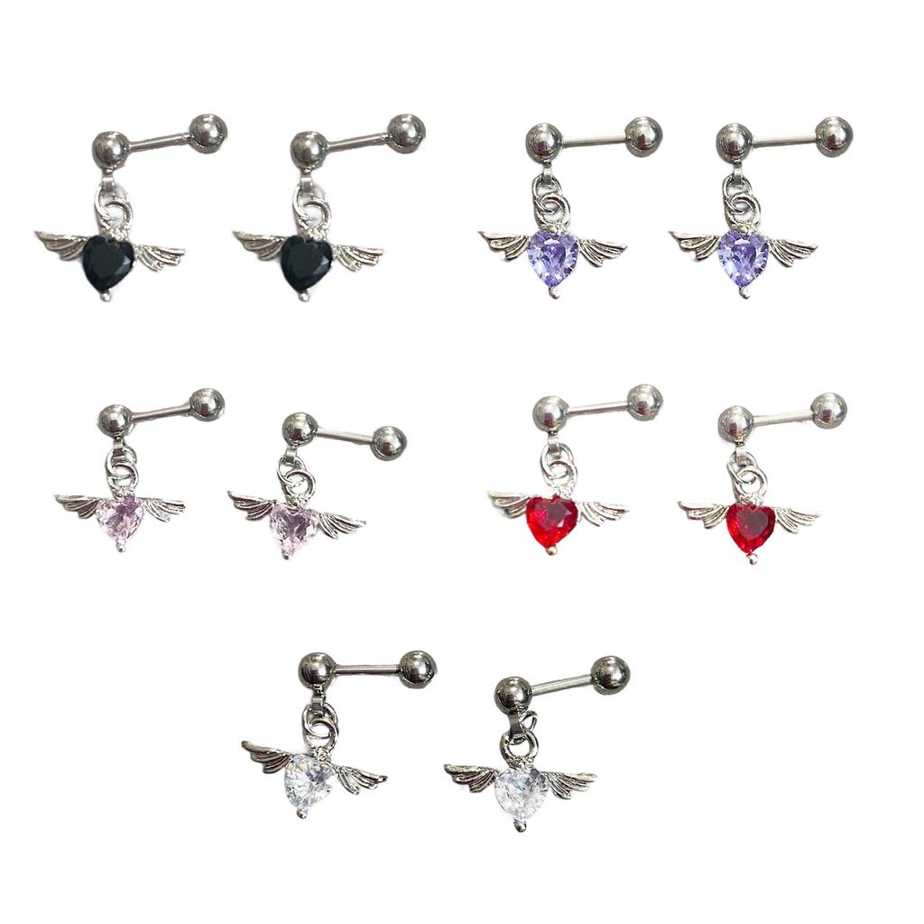 Stainless Steel Angel Wing Heart Stud Earrings Hypoallergenic Ear Studs Lightweight Jewelry For Women Everyday Wear