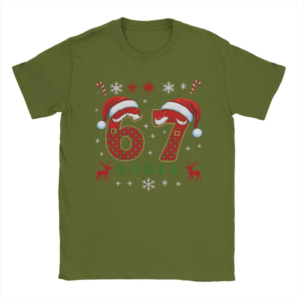 Funny 67 Six Seven Squad Meme Christmas Ugly T-Shirt Men Pure Cotton Tee Shirt Round Neck Short Sleeve T Shirt Gift Idea Clothes
