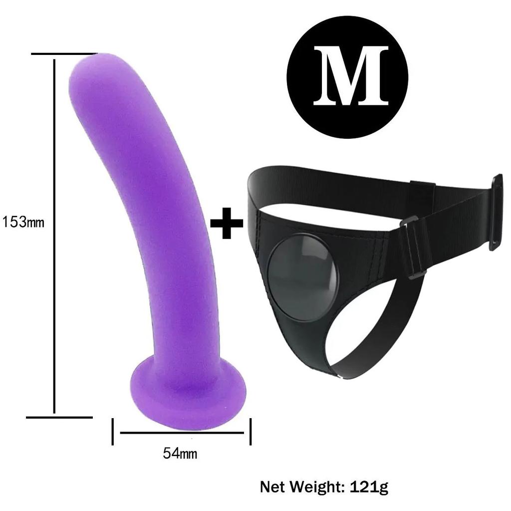 Adjustable Silicone Strap On Harness with Slim Dildo Set, Beginner Pegging Dildo Panties for Women Men Couples, Soft Purple Stra