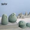 Blue Sandstone Statue Cute Stone Primitive Man Figurine Funny Stoneman Carving Face Home Atmosphere Enhancer Decoration for Garden Decor Fish