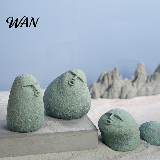 Blue Sandstone Statue Cute Stone Primitive Man Figurine Funny Stoneman Carving Face Home Atmosphere Enhancer Decoration for Garden Decor Fish