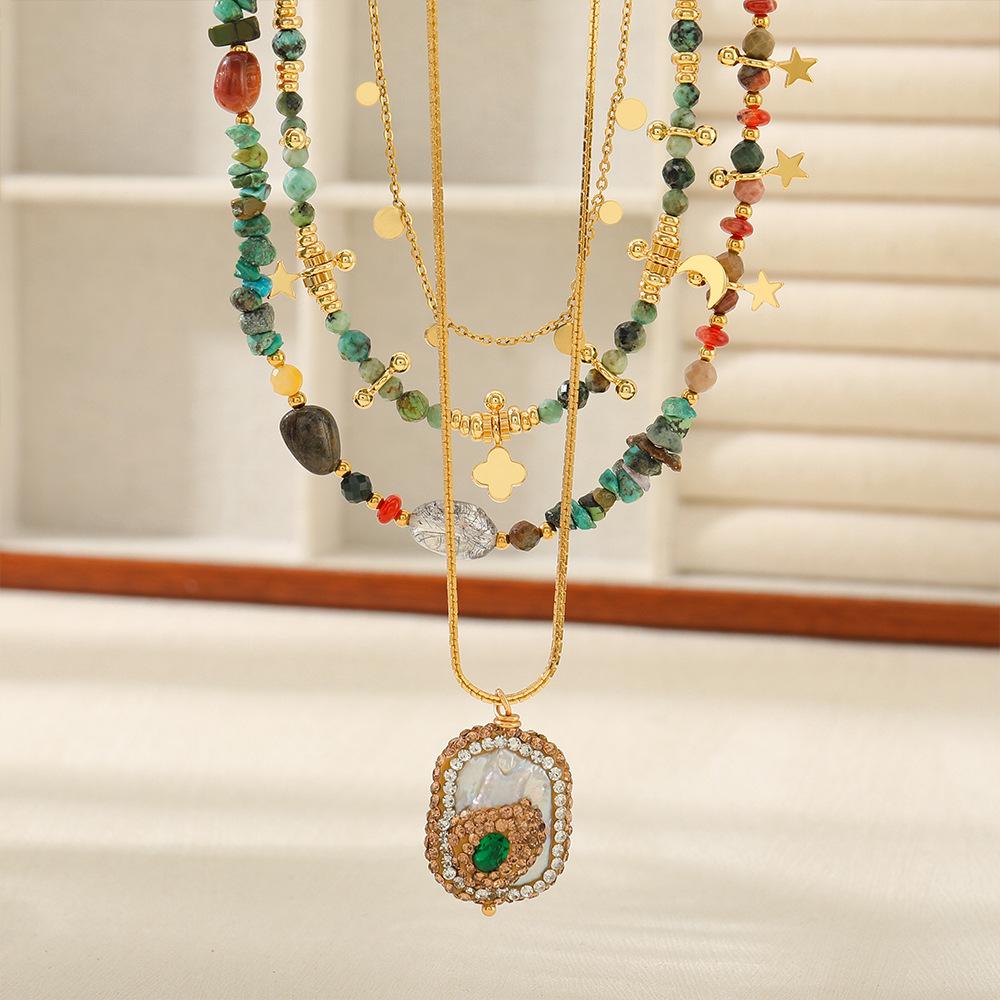 Vintage handmade layered Baroque pearl necklace, African pine natural stone beaded new Chinese high-end sweater chain