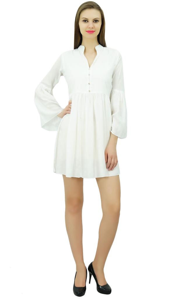 Bimba Women Designer Short Boho Dress With Gathers On Waist & Ruffle Sleeves