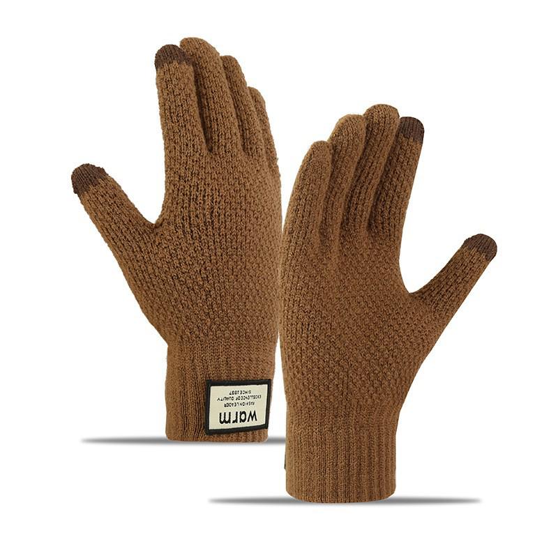 Korean Style Fleece-Lined Touchscreen Wool Gloves for Men - Thick, Warm, Cold-Resistant Hand Protection for Cycling & Outdoor Activities