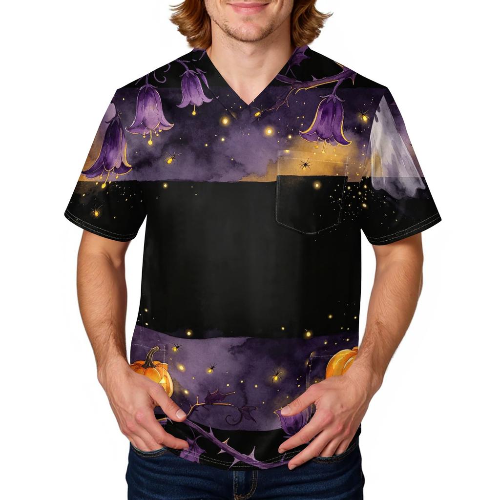 Camisa de Uniforme de Trabajo para Hombre de Manga Corta con Estampado de Halloween