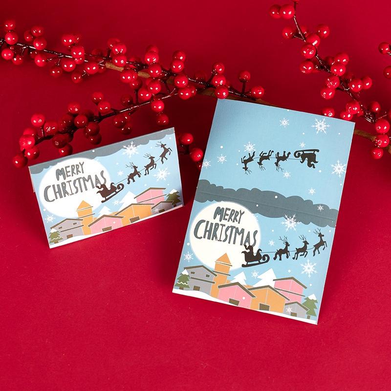 10/80/100Pcs Merry Christmas Card Xmas Birthday Party Gift Card Cute Cartoon Half-Folded Card Blessing Message Card