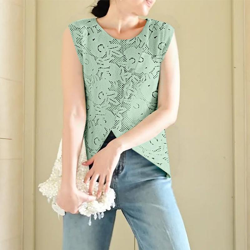 

ZANZEA Женские повседневные ажурные лоскутные кружевные топы-майки без рукавов с неровным краем 3XL