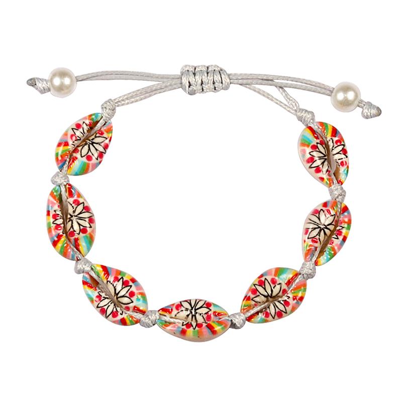 Colorful Printed Shell Bracelet for Women Bohemian Conch Braided Ankle Chain Bangle Adjustable Girls Summer Holiday Jewelry Gift