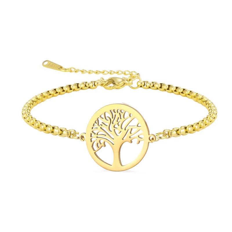 Adjustable Red Cord Bracelet With Hollow Tree Of Life Round Pendant Versatile Metal Chain Jewelry For Women And Men