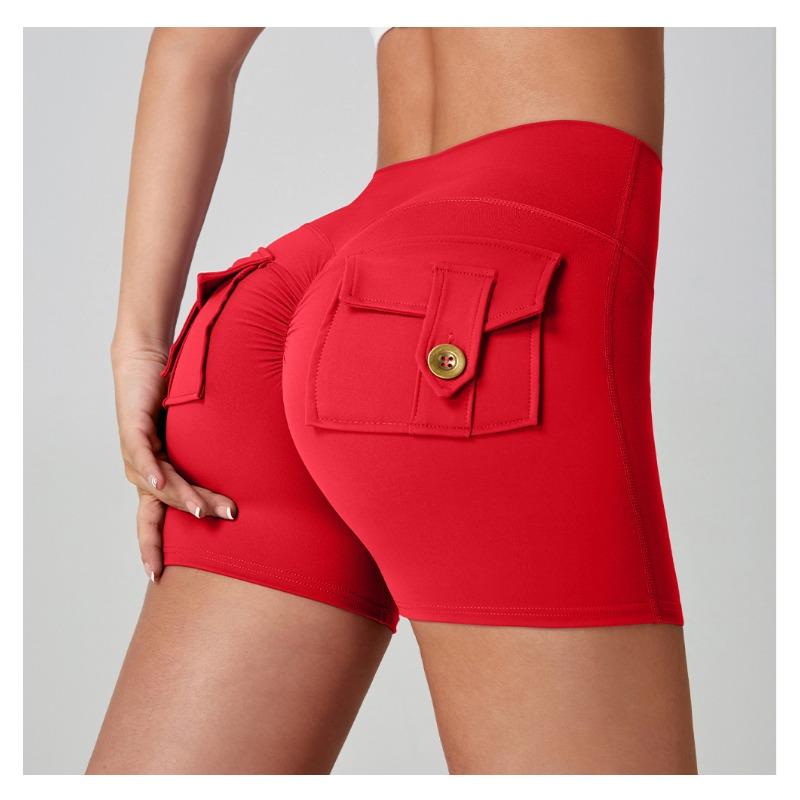 Dámské nákladní jógové šortky s vysokým pasem, design Broskvový zadek, kapsy, 3 body, Šortky na cvičení, Pocit nahoty, Vysoce elastické, Rychleschnoucí, Běžecké šortky